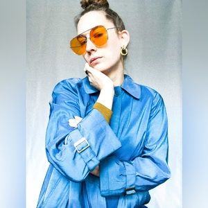VINTAGE Jones New York Iridescent Blue Trench Coat